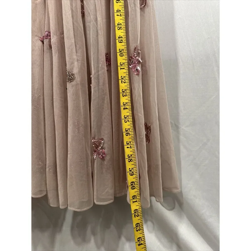 NWT $798 Mac Duggal [ 14 ] Embellished V Neck 3/4 Sleeve A Line Gown Rose #G1761 - Picture 8 of 16